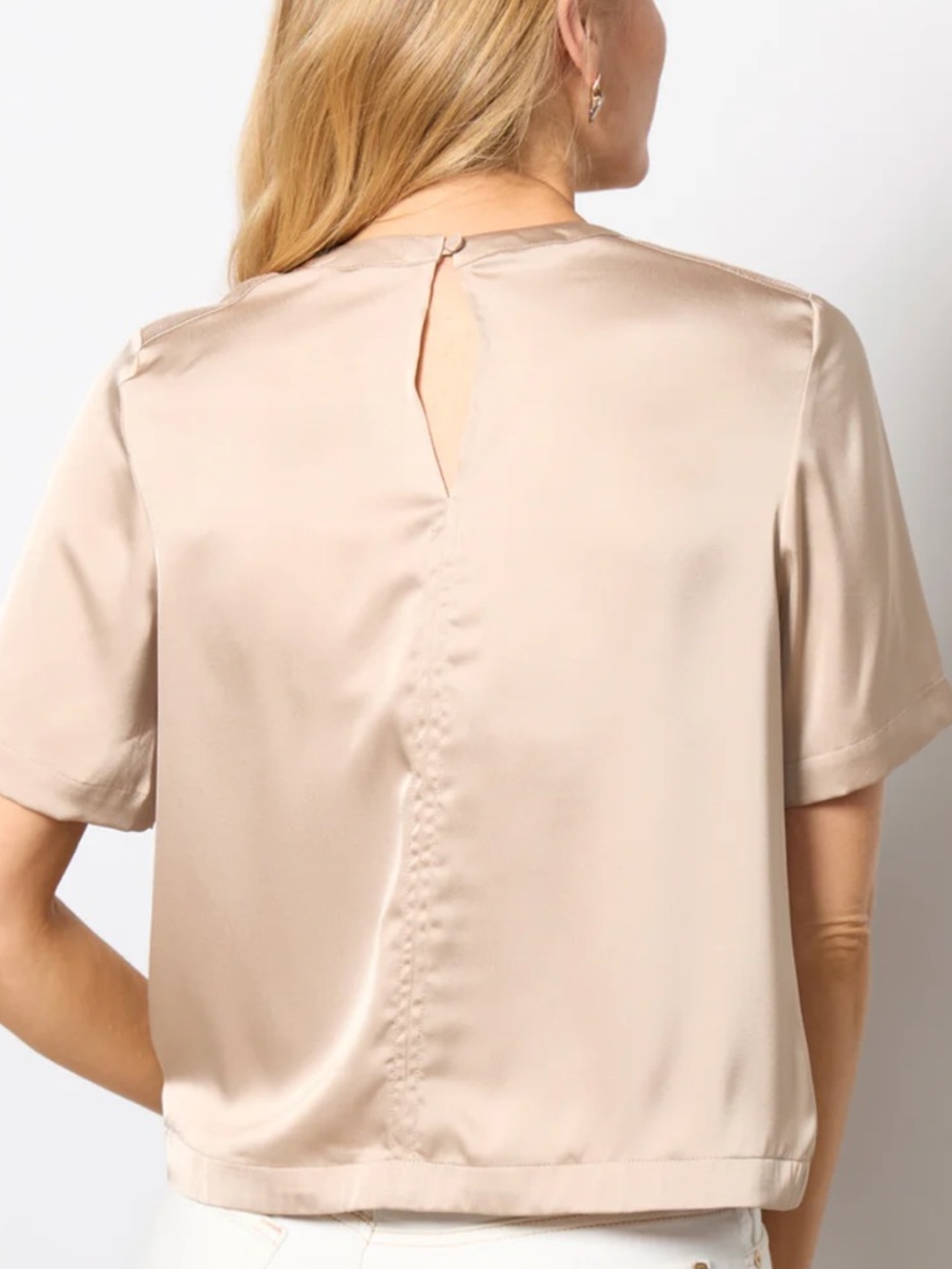 Evereve Short Sleeve Satin Blouse in Beige - Picture 3 of 5